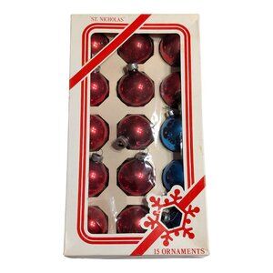 St Nicholas Brand Glass Round Ornaments 15 Pk Christmas 1.5" Red/Blue